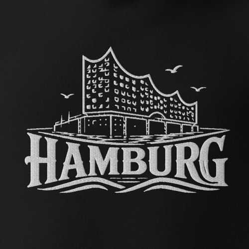 Detailansicht der Stickerei auf schwarzem Hoodie
