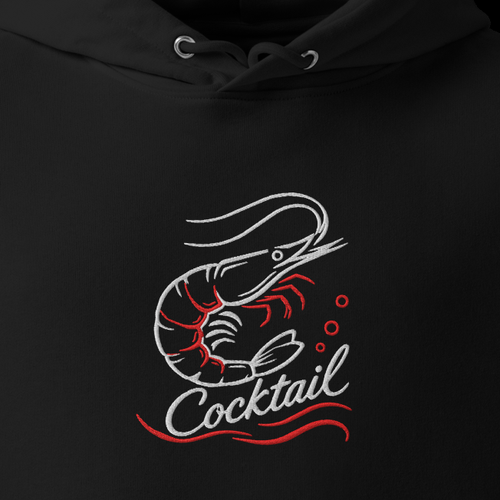 Detailansicht der Stickerei auf schwarzem Hoodie