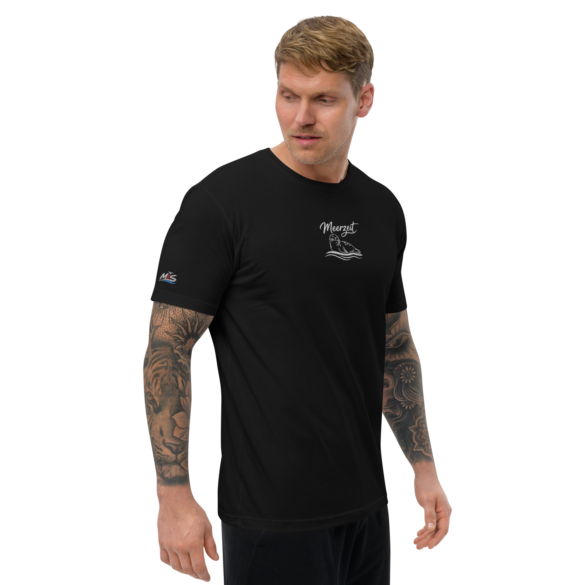 Men´s T-shirt enganliegend "Meerzeit" gestickt