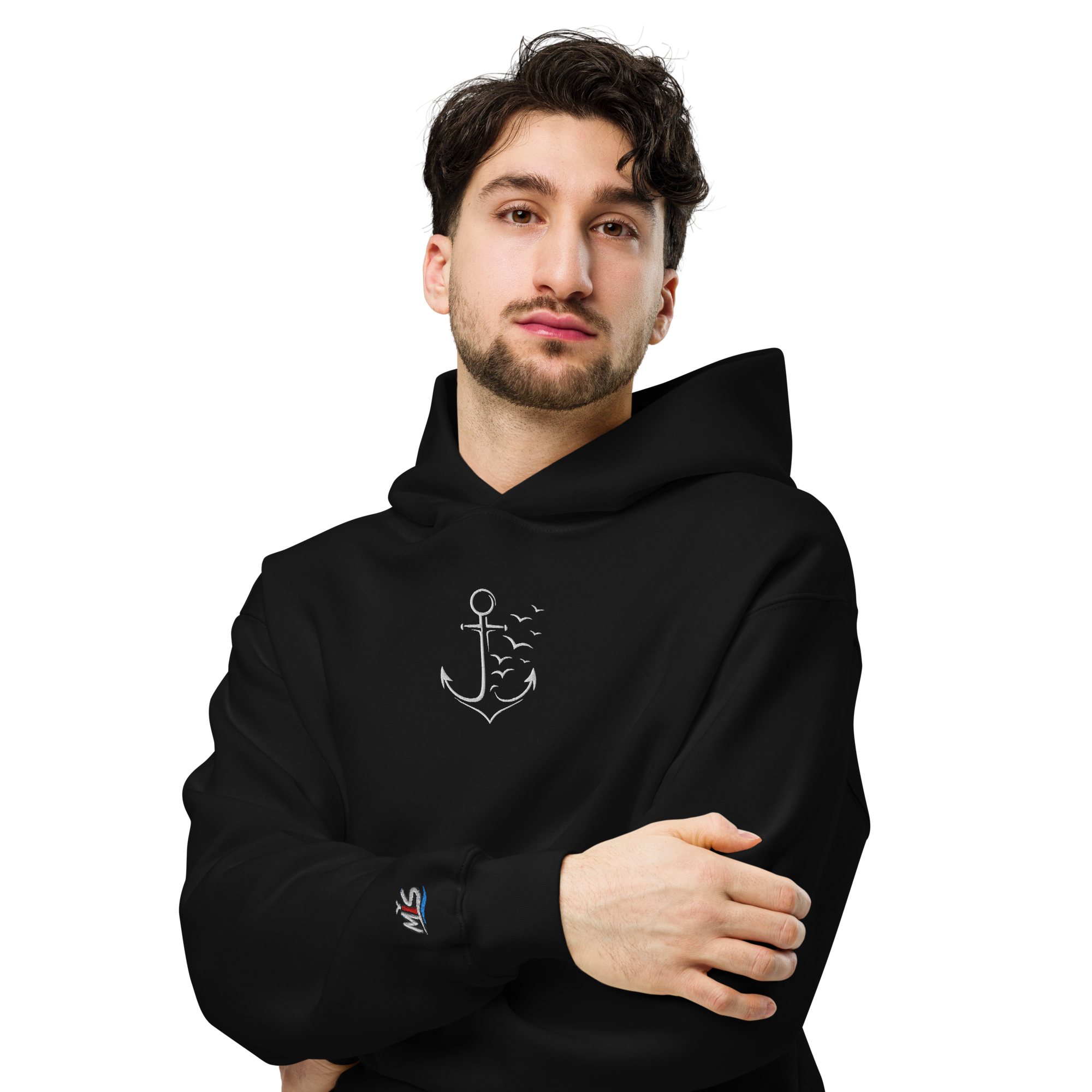 Hoodie "Möwenanker weiß" gestickt