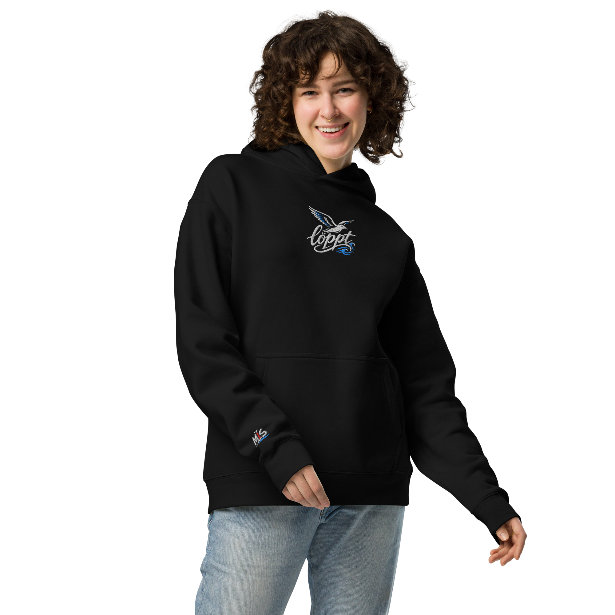 Hoodie "löppt" dunkel gestickt