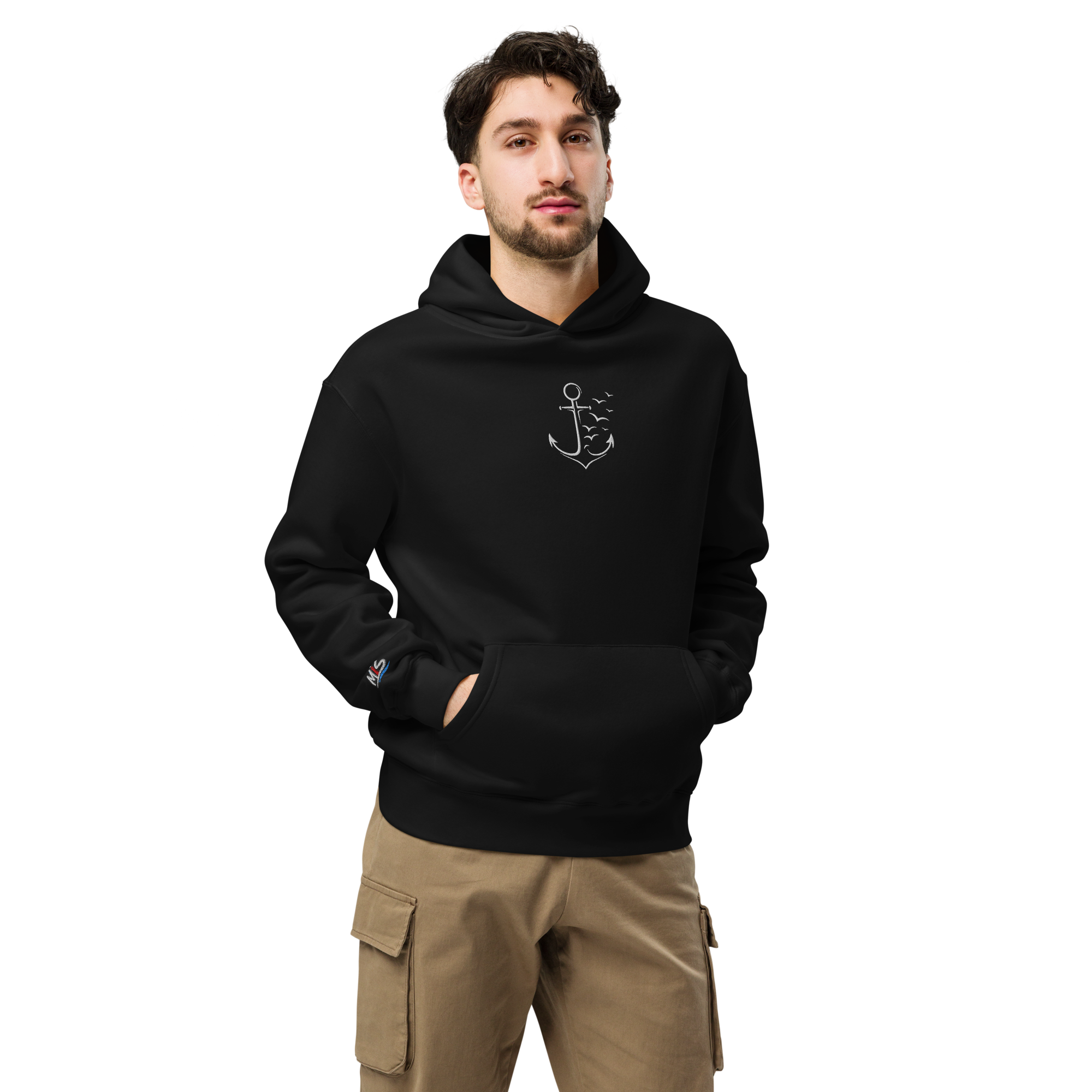 Hoodie "Möwenanker weiß" gestickt