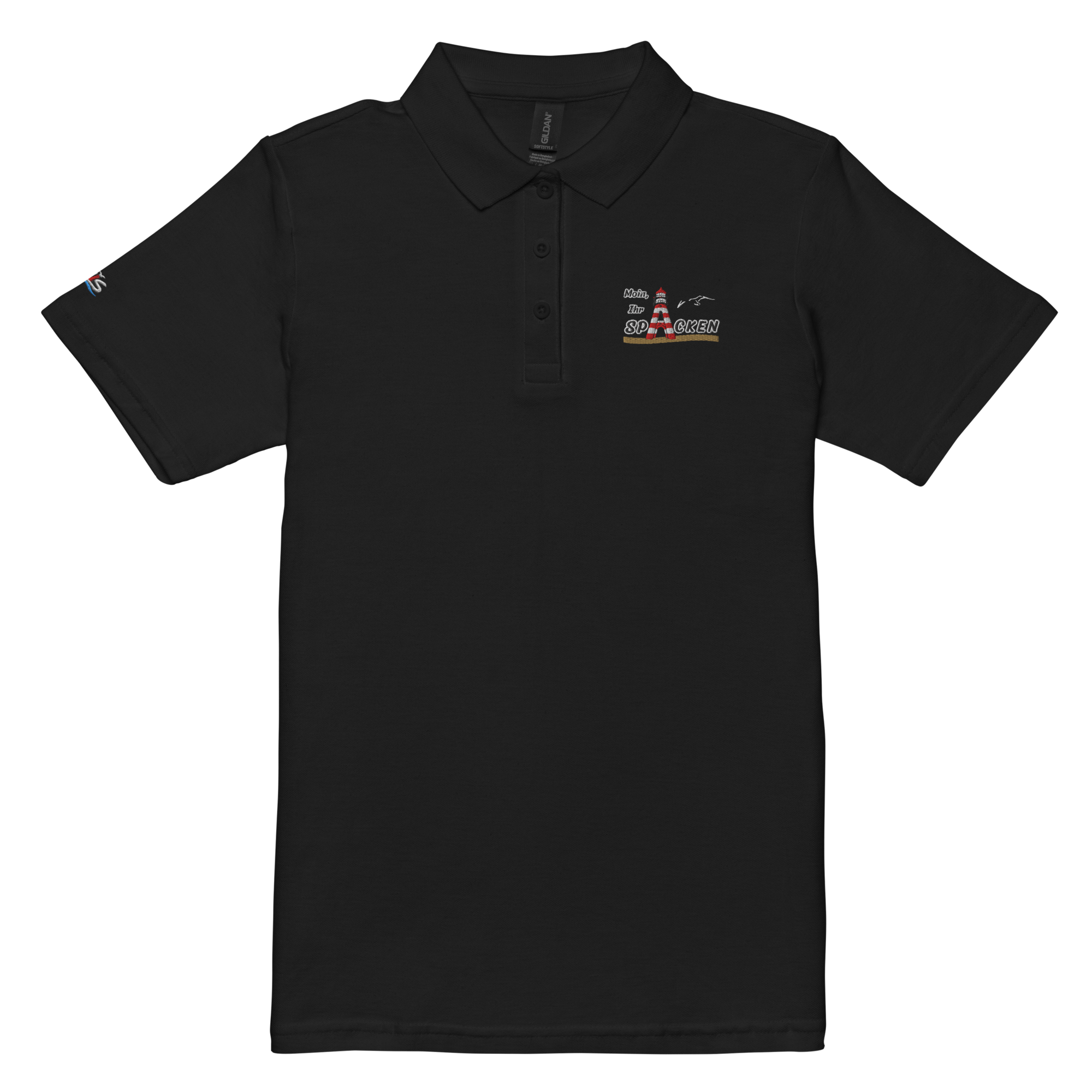 Women’s polo shirt "Moin Ihr Spacken" gestickt