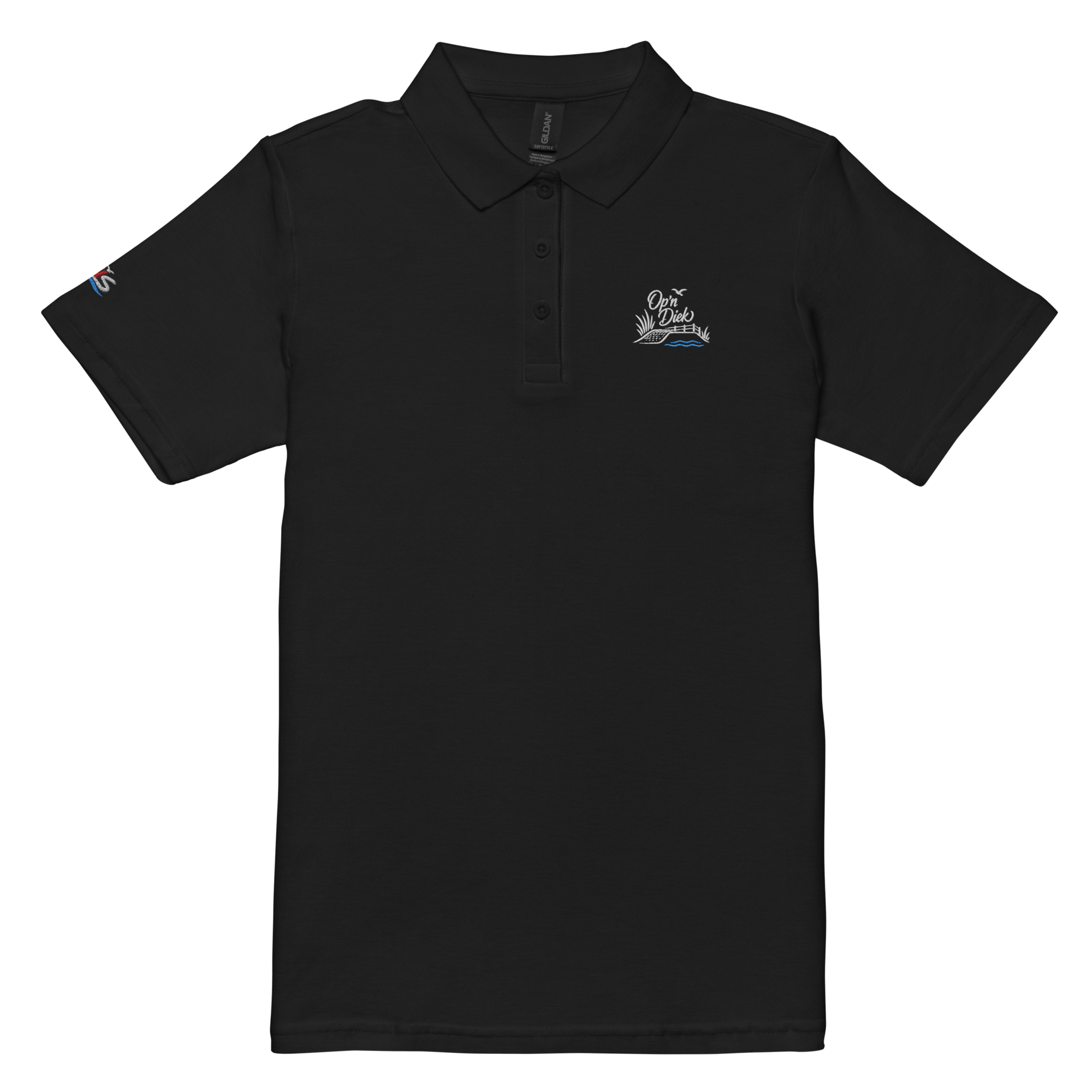 Women’s polo shirt "Op´n Diek" gestickt