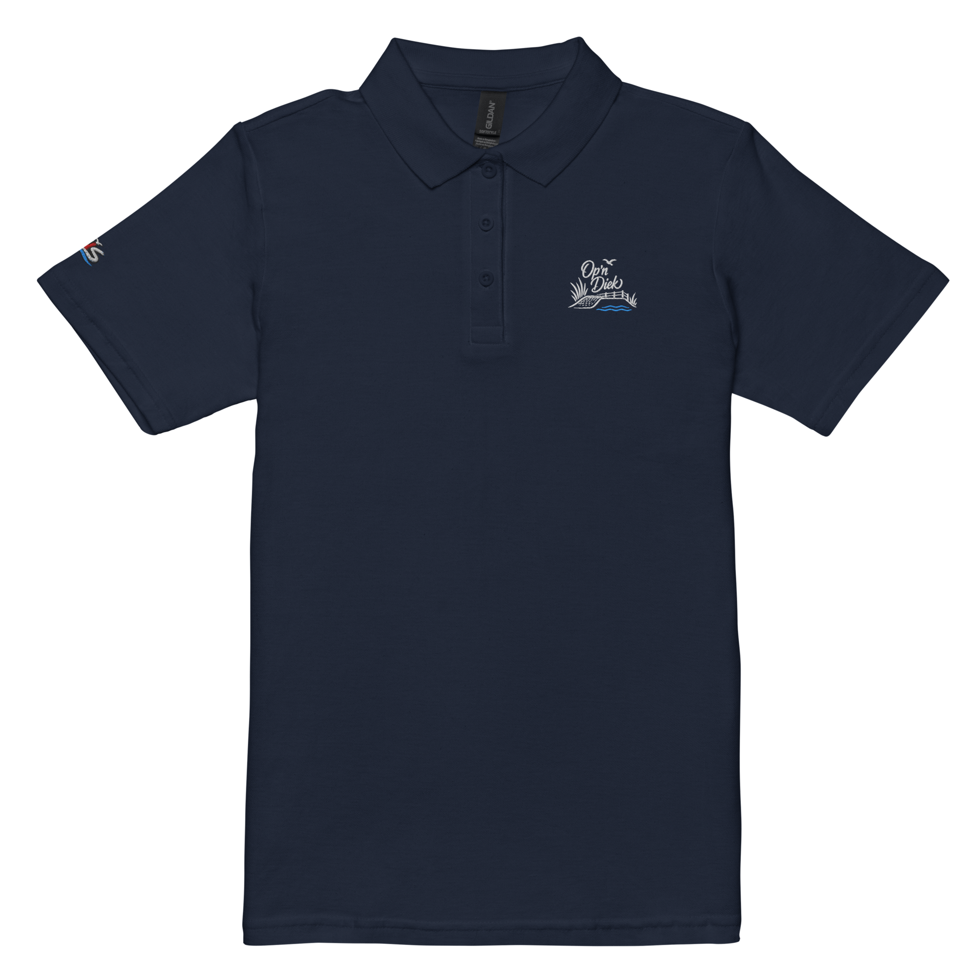 Women’s polo shirt "Op´n Diek" gestickt