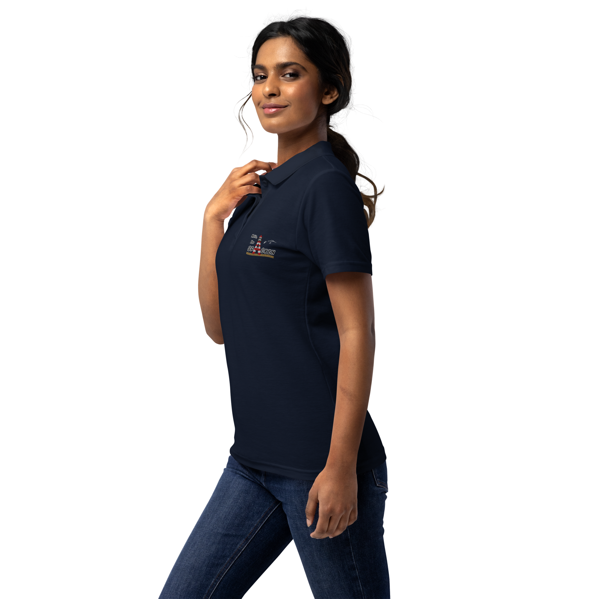 Women’s polo shirt "Moin Ihr Spacken" gestickt