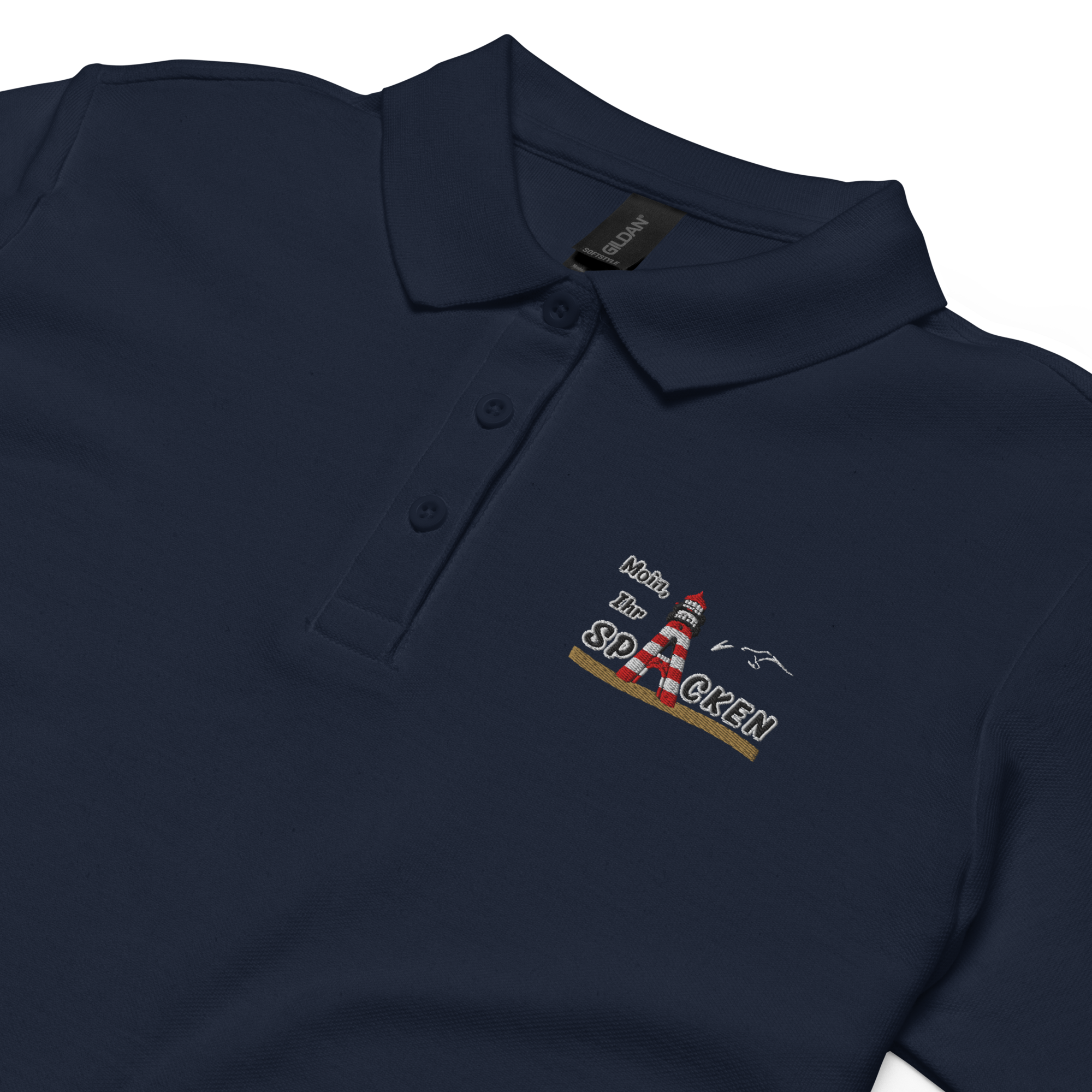 Women’s polo shirt "Moin Ihr Spacken" gestickt