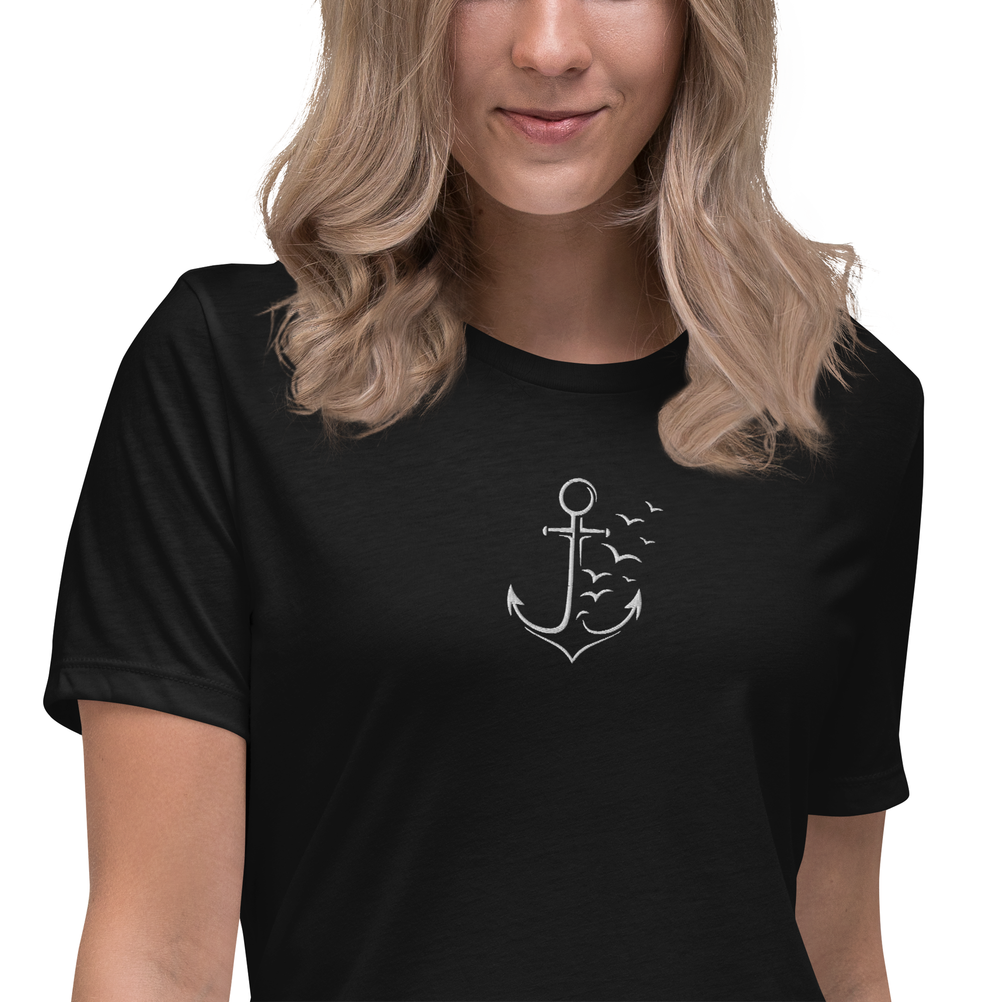 Women's Relaxed T-Shirt "Möwenanker" gestickt
