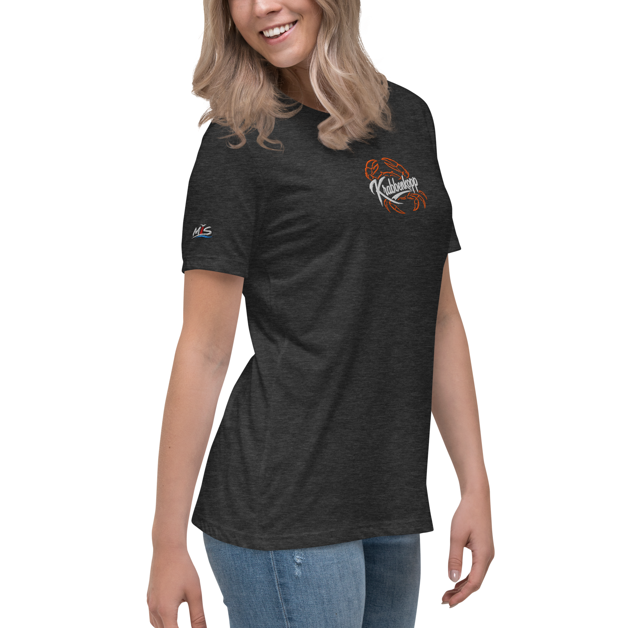 Women's Relaxed T-Shirt "Krabbenkopp" gestickt